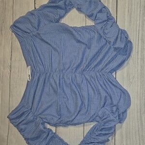 Elodie Women's Y2K Ruched Off The Shoulder Long Sleeve Top Blue Size XL NWOT